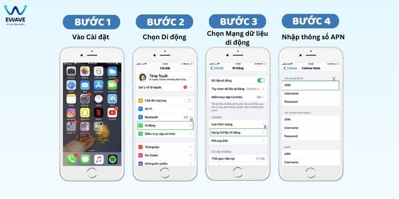 Cài đặt APN cho hệ điều hành iOS.